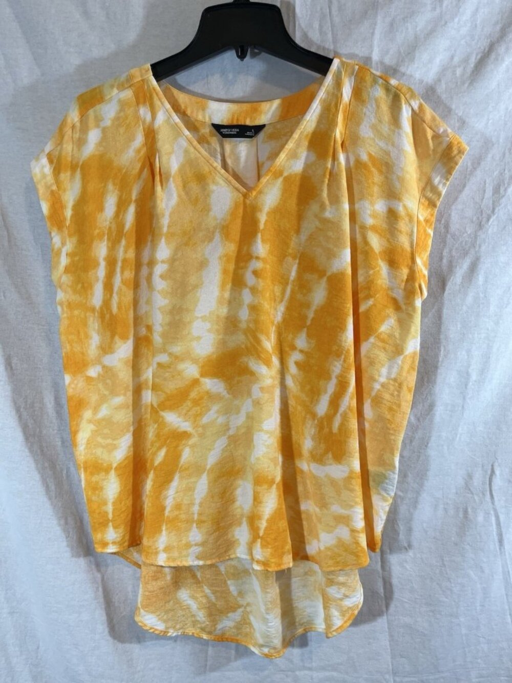 Simply Vera Women’s Large Yellow Tie Dye Print V-Neck Blouse